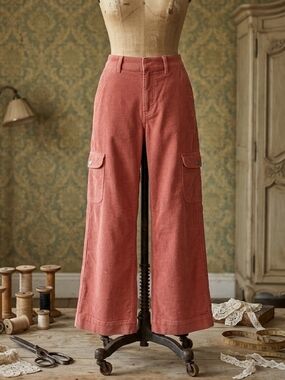 American Eagle Corduroy Cargo Pants Pink Wide Leg Stretch Size 4 NWT